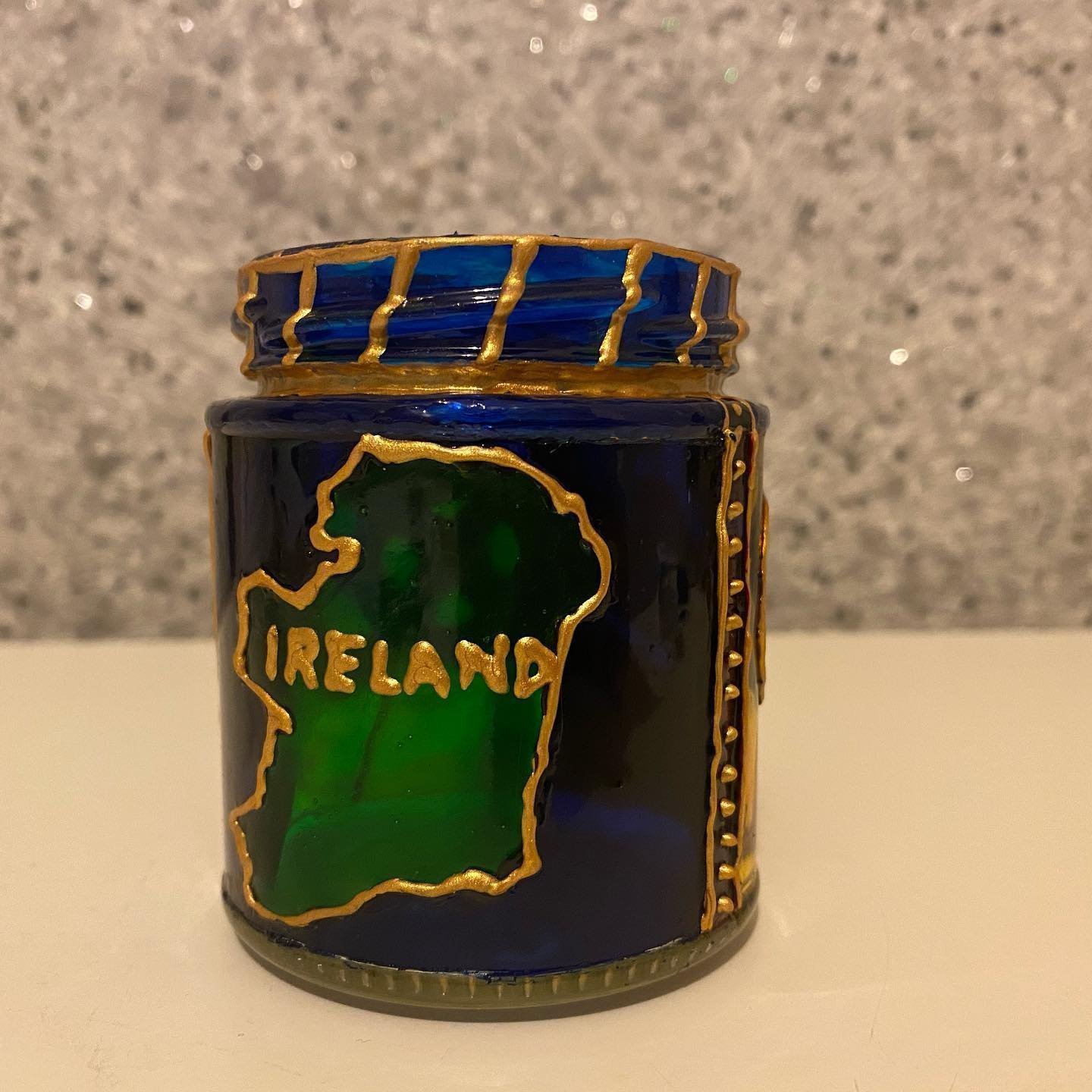 Ireland keepsake jar, hand-painted glass